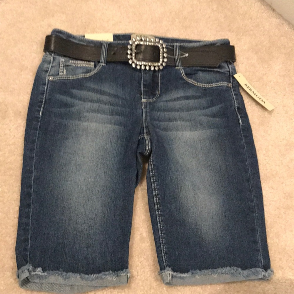 Squeeze Girls Dark Blue Denim Bermuda Shorts with Black Belt